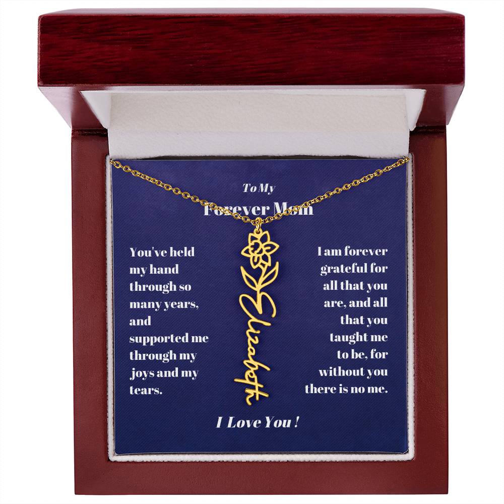 To My Forever Mom  Personalized Birth Flower Name Necklace Gift for Stepmom Foster Mother-[Heartfelt Family Gift]