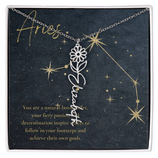 Aries Zodiac Birth Flower Name Necklace