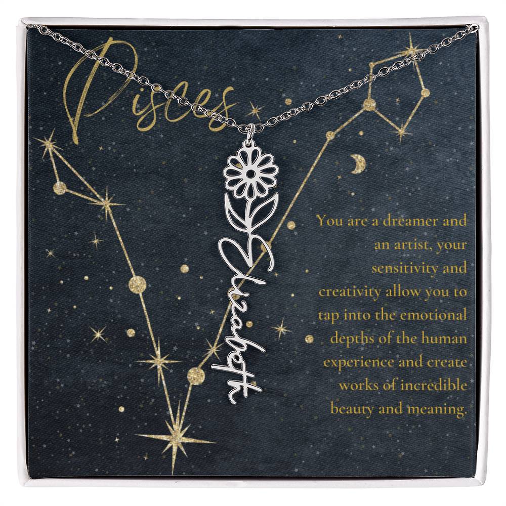 Pisces Zodiac Birth Flower Name Necklace