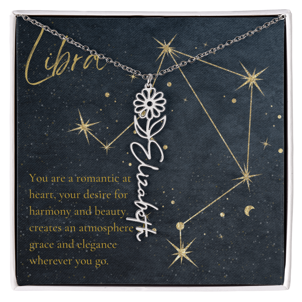 Libra Zodiac Birth Flower Name Necklace