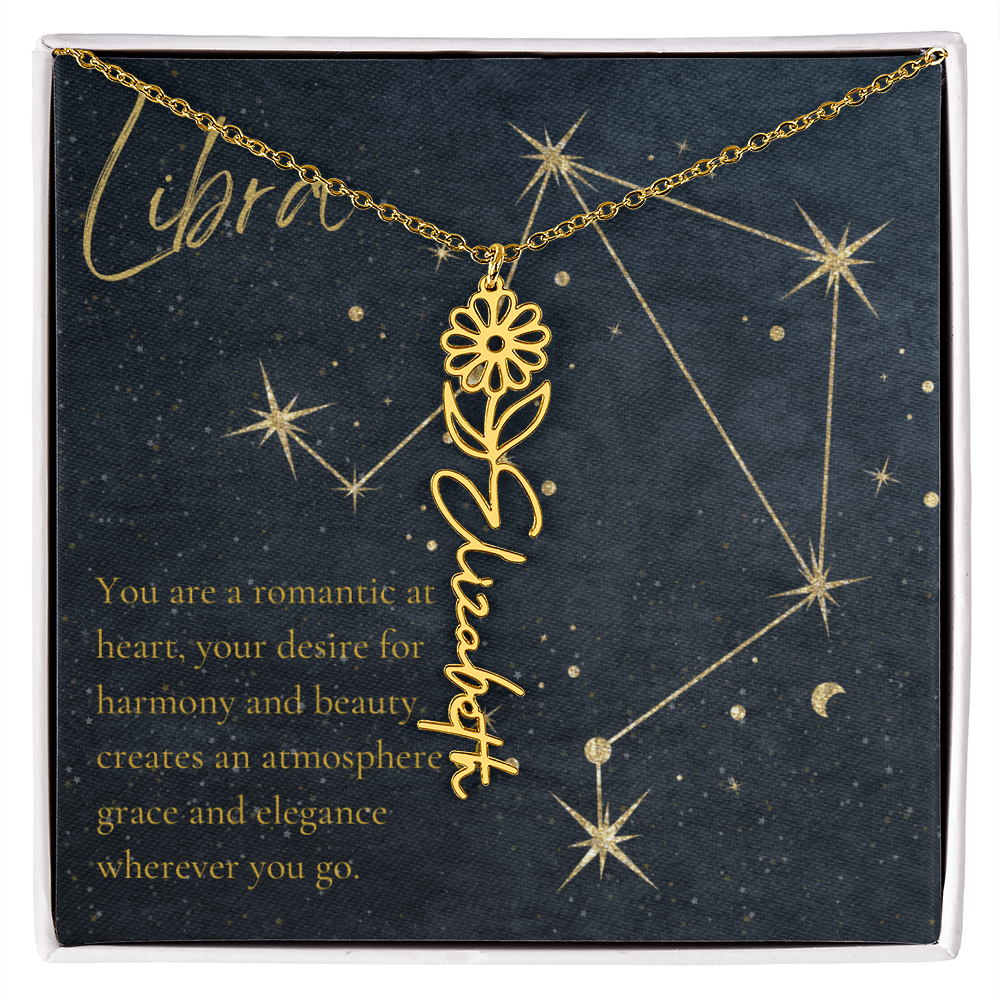 Libra Zodiac Birth Flower Name Necklace