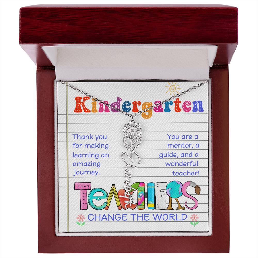 Kindergarten Teacher Birth Flower Name Necklace Gift