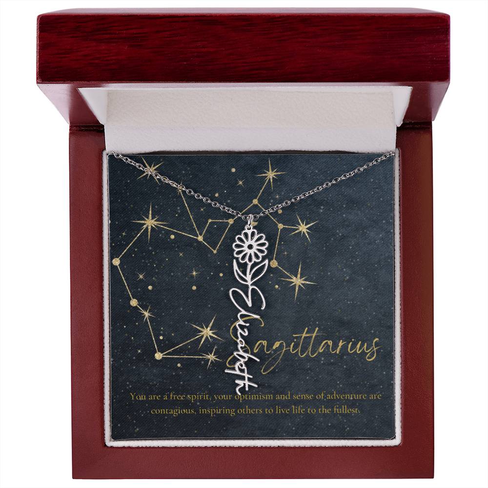 Sagittarius  Zodiac Birth Flower Name Necklace