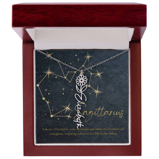 Sagittarius  Zodiac Birth Flower Name Necklace