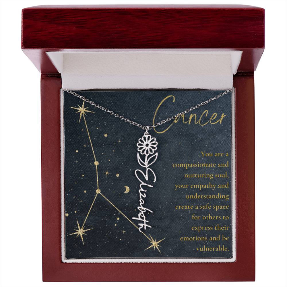 Cancer Zodiac Birth Flower Name Necklace