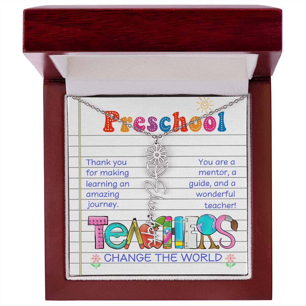 Preschool Teacher Birth Flower Name Necklace Gift