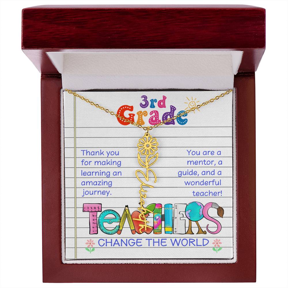 3rd Grade Teacher Birth Flower name Necklace Gift