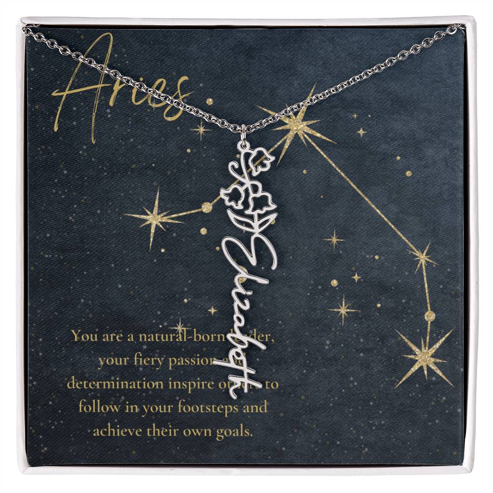Aries Zodiac Birth Flower Name Necklace