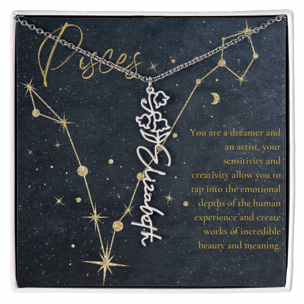 Pisces Zodiac Birth Flower Name Necklace