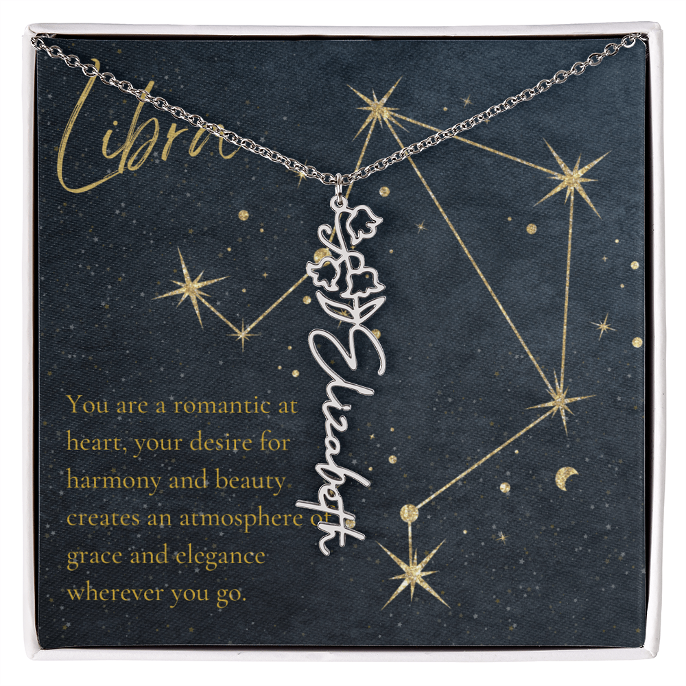 Libra Zodiac Birth Flower Name Necklace