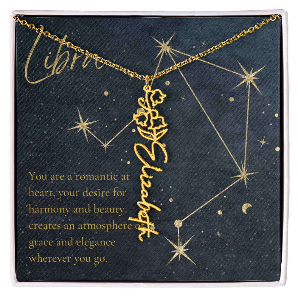 Libra Zodiac Birth Flower Name Necklace