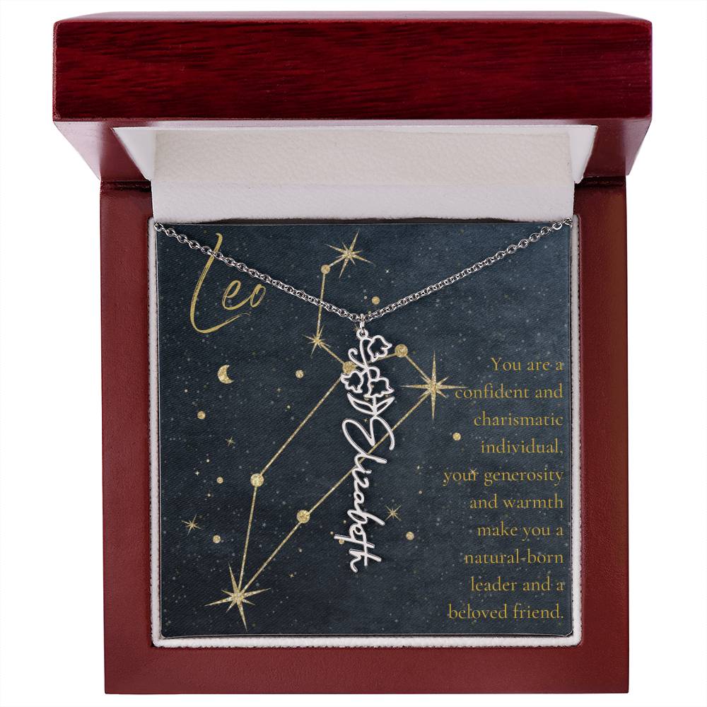 Leo Zodiac Birth Flower Name Necklace