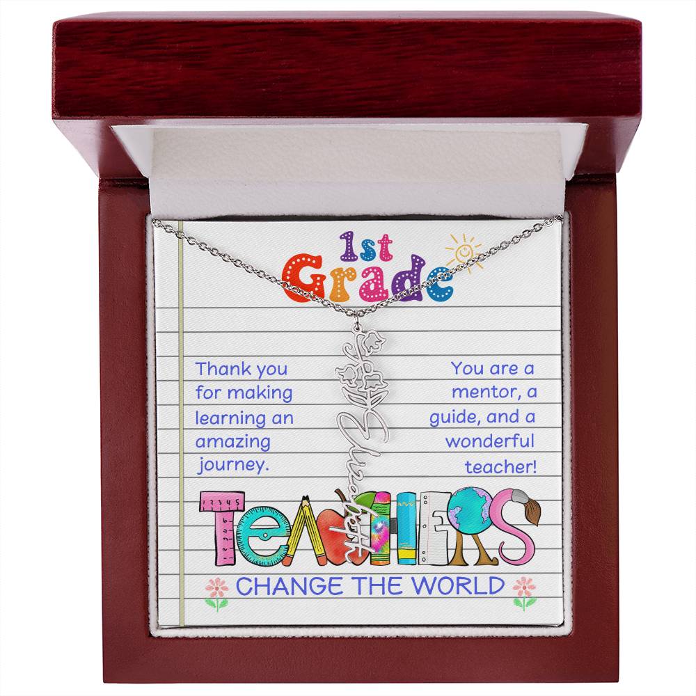 1st Grade Teacher Birth Flower Name Necklace Gift