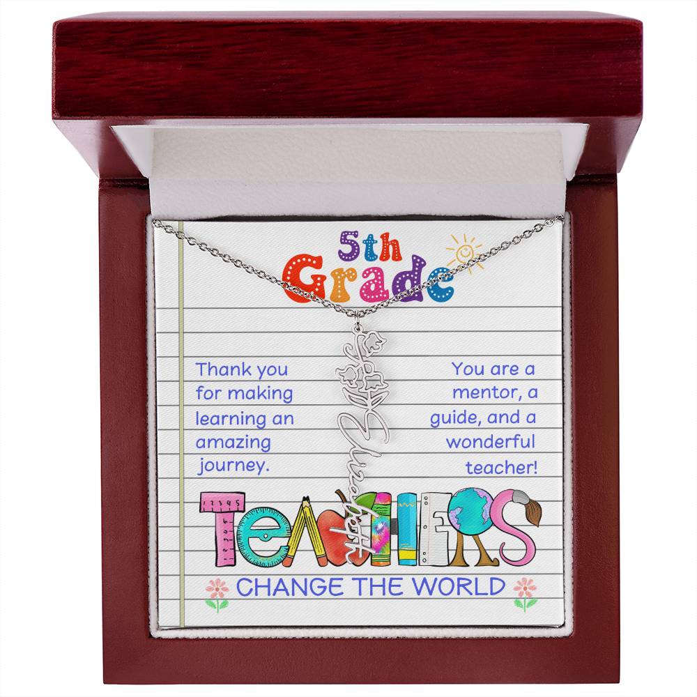 5th Grade Teacher Birth Flower Name Necklace Gift