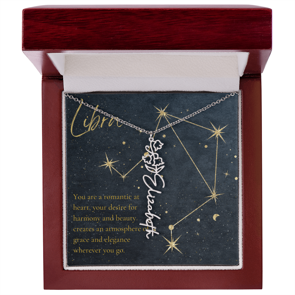 Libra Zodiac Birth Flower Name Necklace