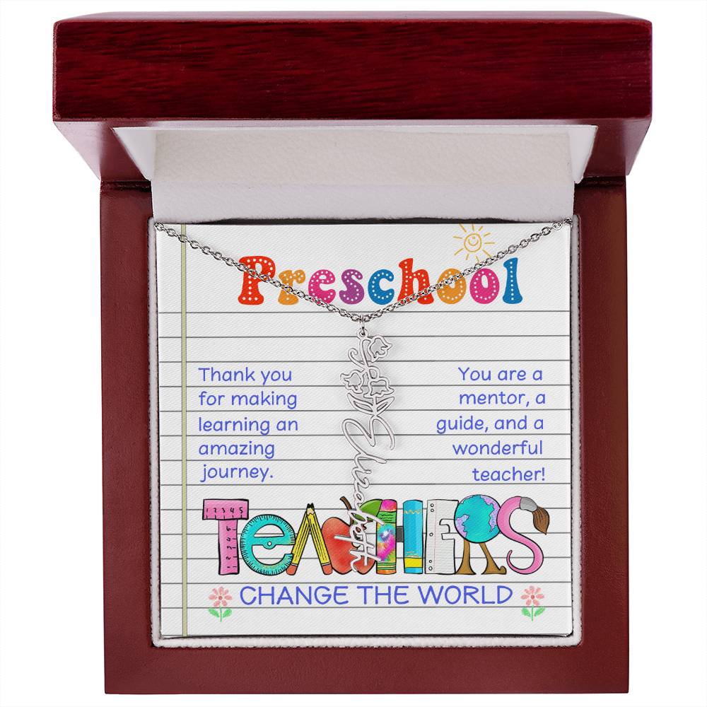 Preschool Teacher Birth Flower Name Necklace Gift