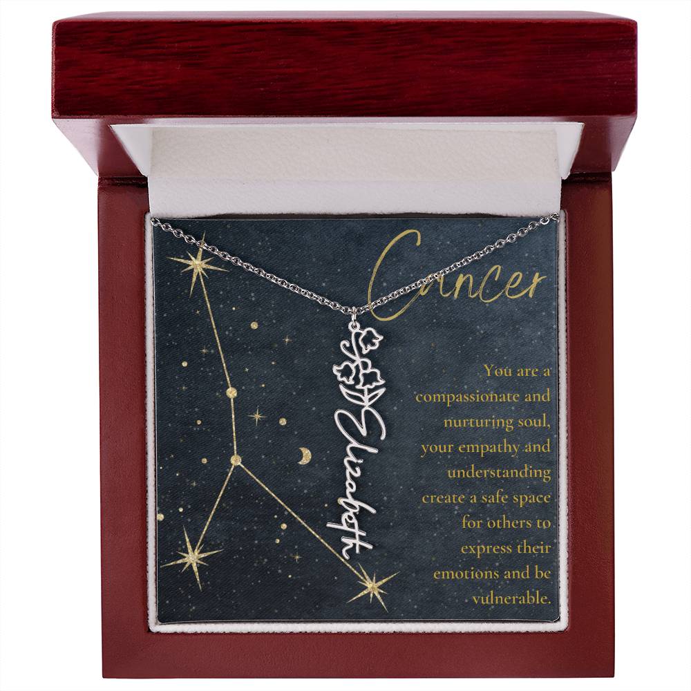 Cancer Zodiac Birth Flower Name Necklace