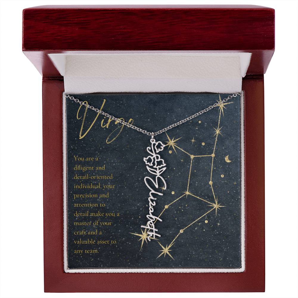 Virgo Zodiac Birth Flower Name Necklace