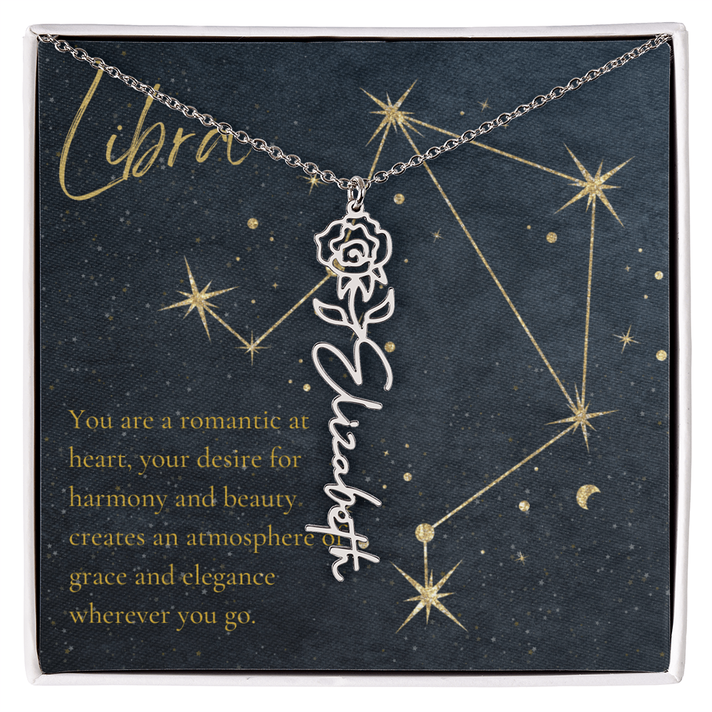 Libra Zodiac Birth Flower Name Necklace