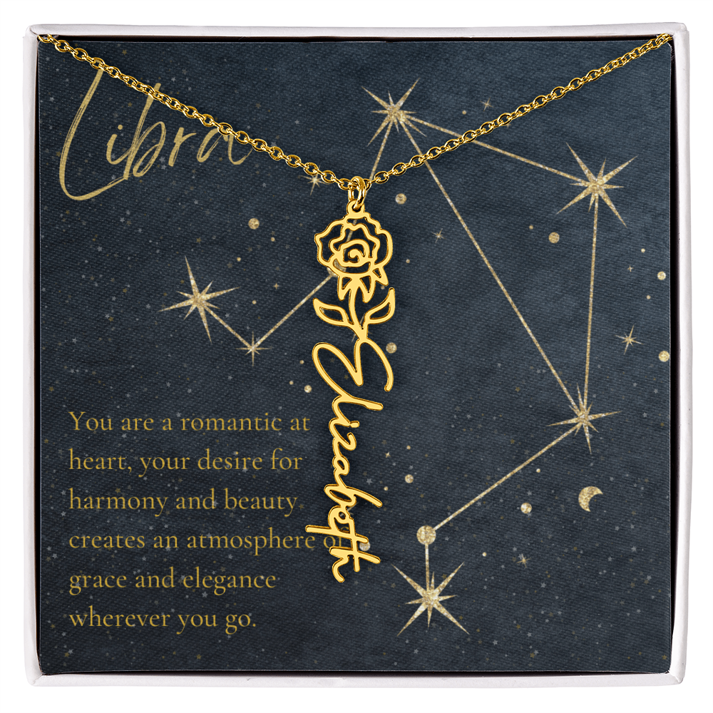 Libra Zodiac Birth Flower Name Necklace