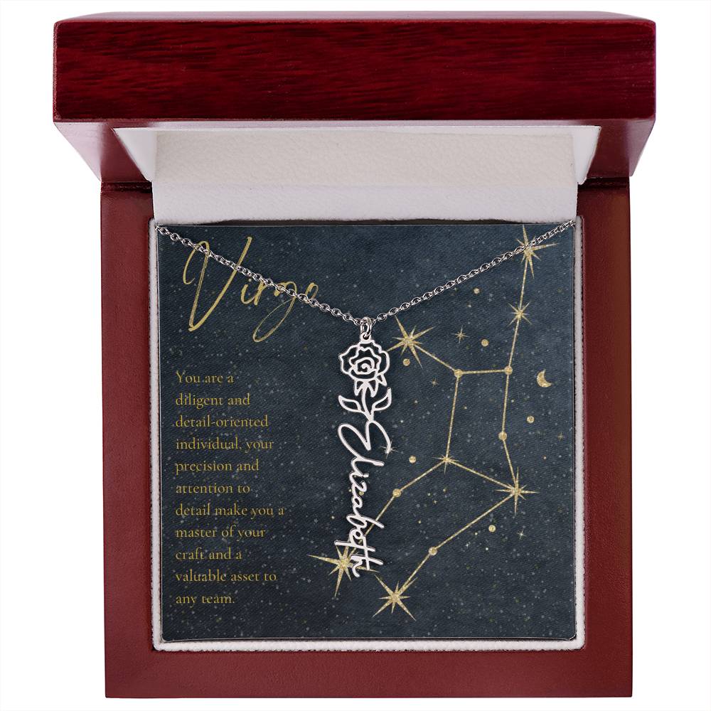 Virgo Zodiac Birth Flower Name Necklace