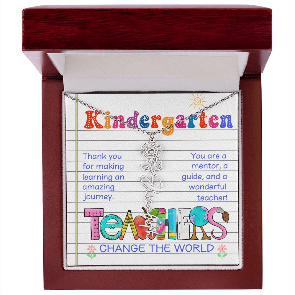 Kindergarten Teacher Birth Flower Name Necklace Gift