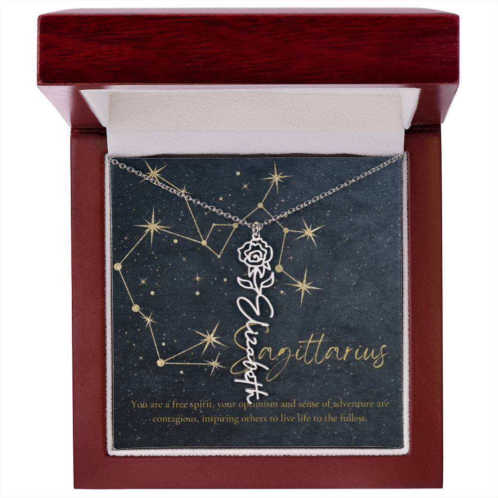 Sagittarius  Zodiac Birth Flower Name Necklace