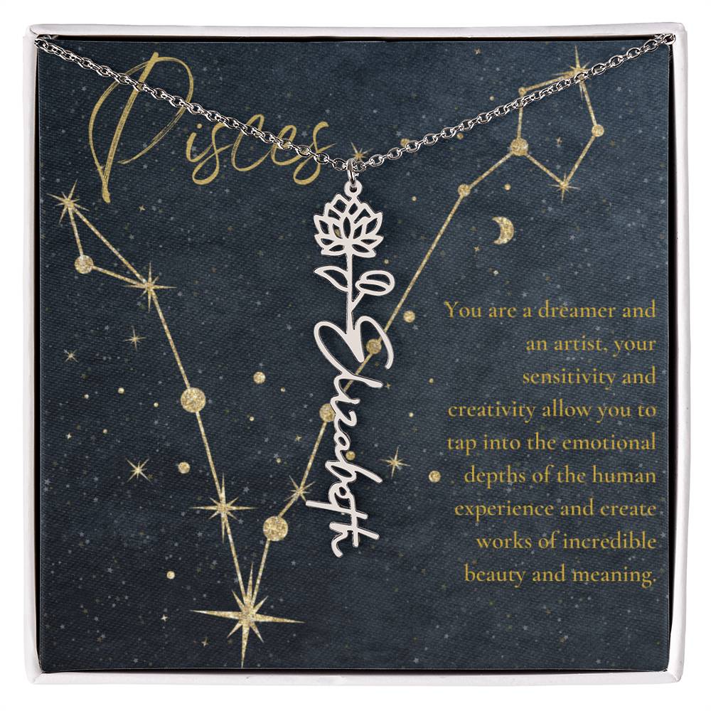 Pisces Zodiac Birth Flower Name Necklace