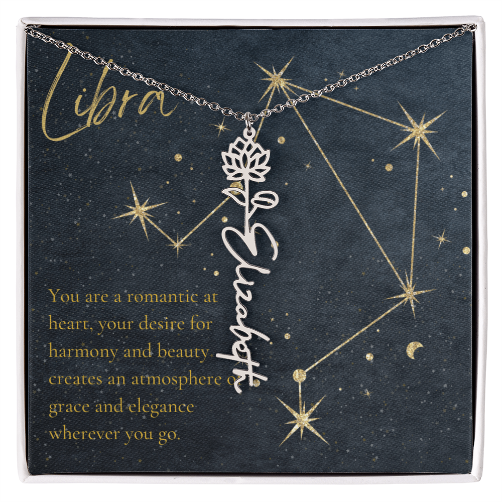 Libra Zodiac Birth Flower Name Necklace