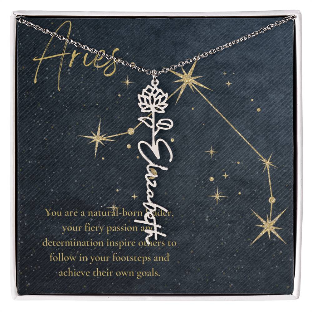 Aries Zodiac Birth Flower Name Necklace