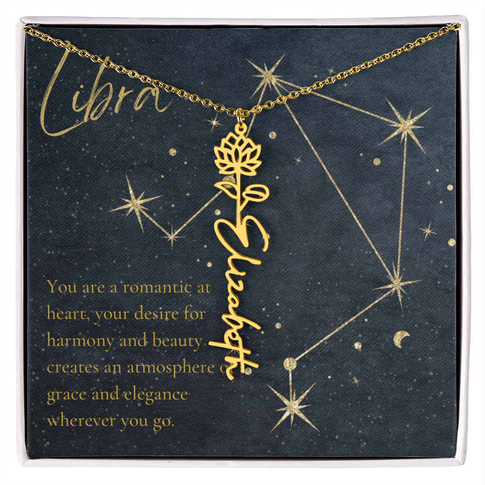 Libra Zodiac Birth Flower Name Necklace