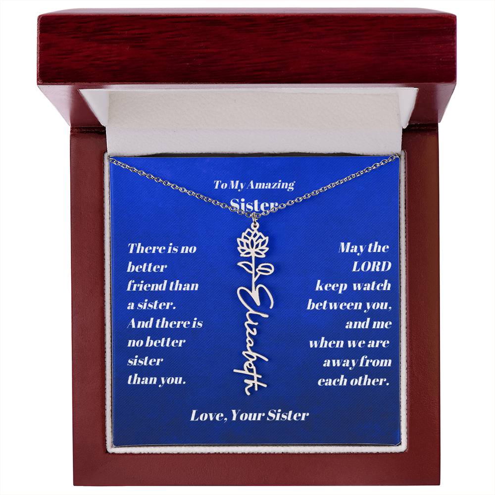Sister Personalized Birth Flower Name Necklace Gift-[Heartfelt Family Gift]