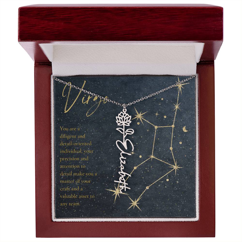 Virgo Zodiac Birth Flower Name Necklace