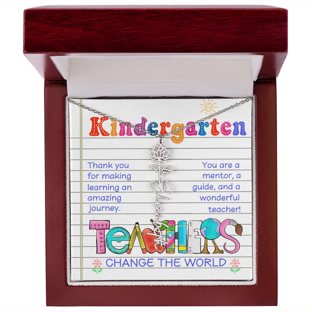 Kindergarten Teacher Birth Flower Name Necklace Gift