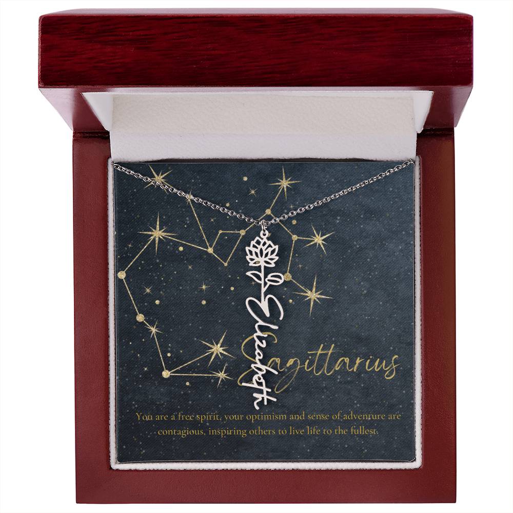 Sagittarius  Zodiac Birth Flower Name Necklace