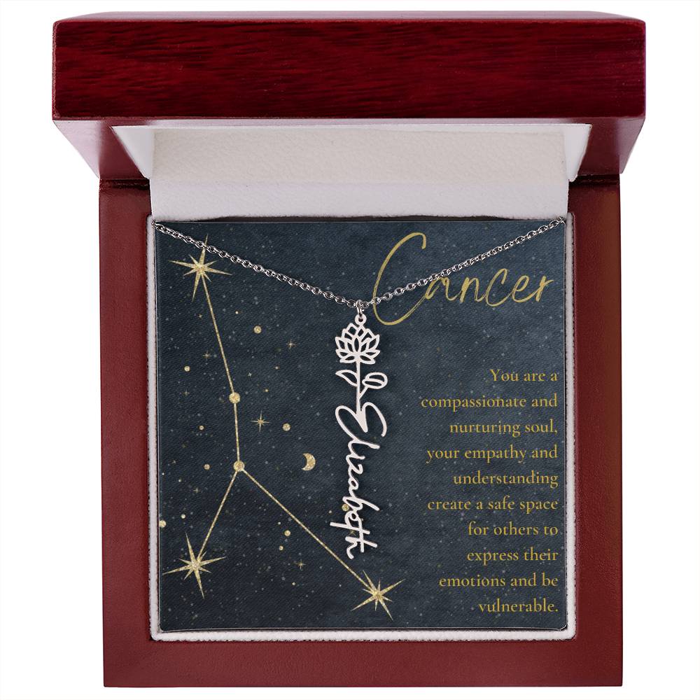 Cancer Zodiac Birth Flower Name Necklace
