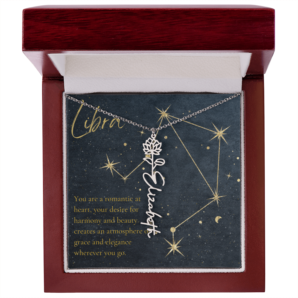 Libra Zodiac Birth Flower Name Necklace