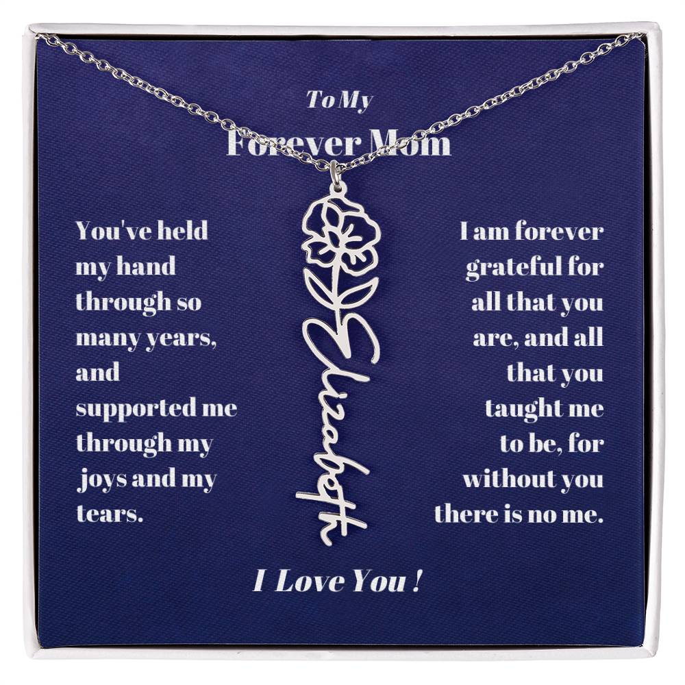 To My Forever Mom  Personalized Birth Flower Name Necklace Gift for Stepmom Foster Mother-[Heartfelt Family Gift]