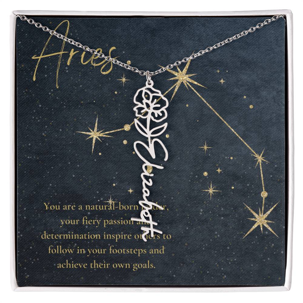 Aries Zodiac Birth Flower Name Necklace