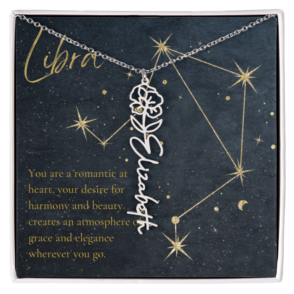 Libra Zodiac Birth Flower Name Necklace