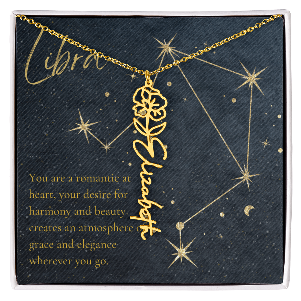 Libra Zodiac Birth Flower Name Necklace