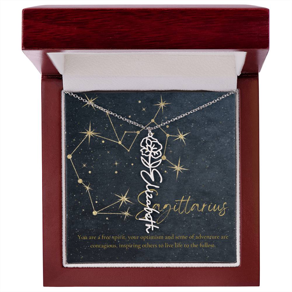 Sagittarius  Zodiac Birth Flower Name Necklace