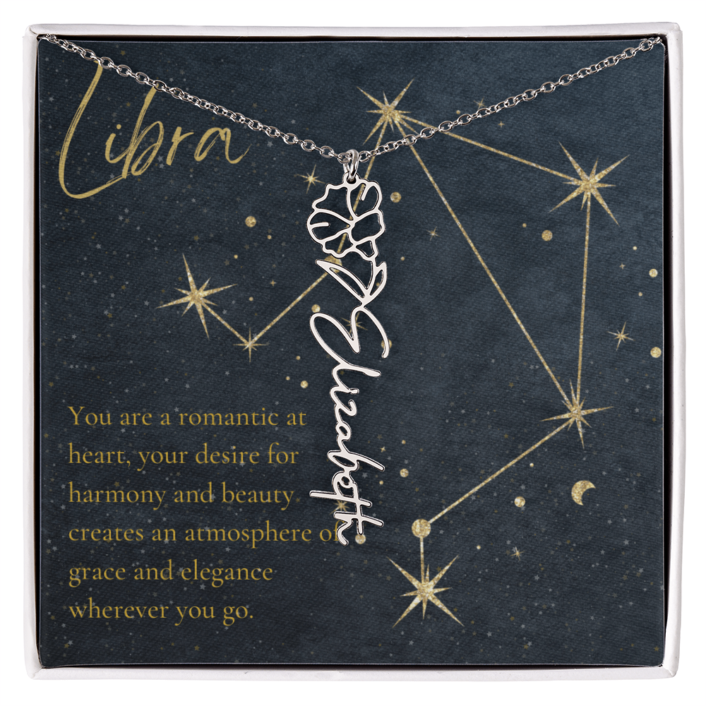 Libra Zodiac Birth Flower Name Necklace