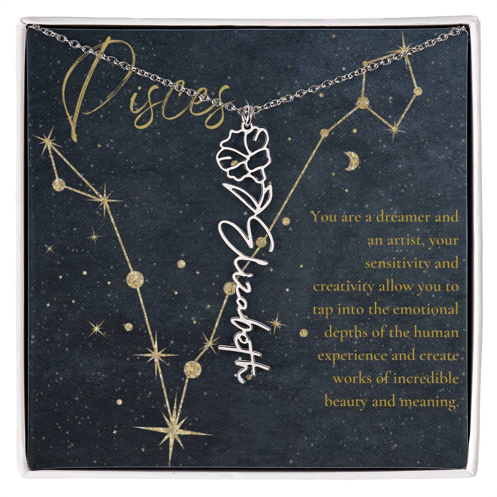 Pisces Zodiac Birth Flower Name Necklace