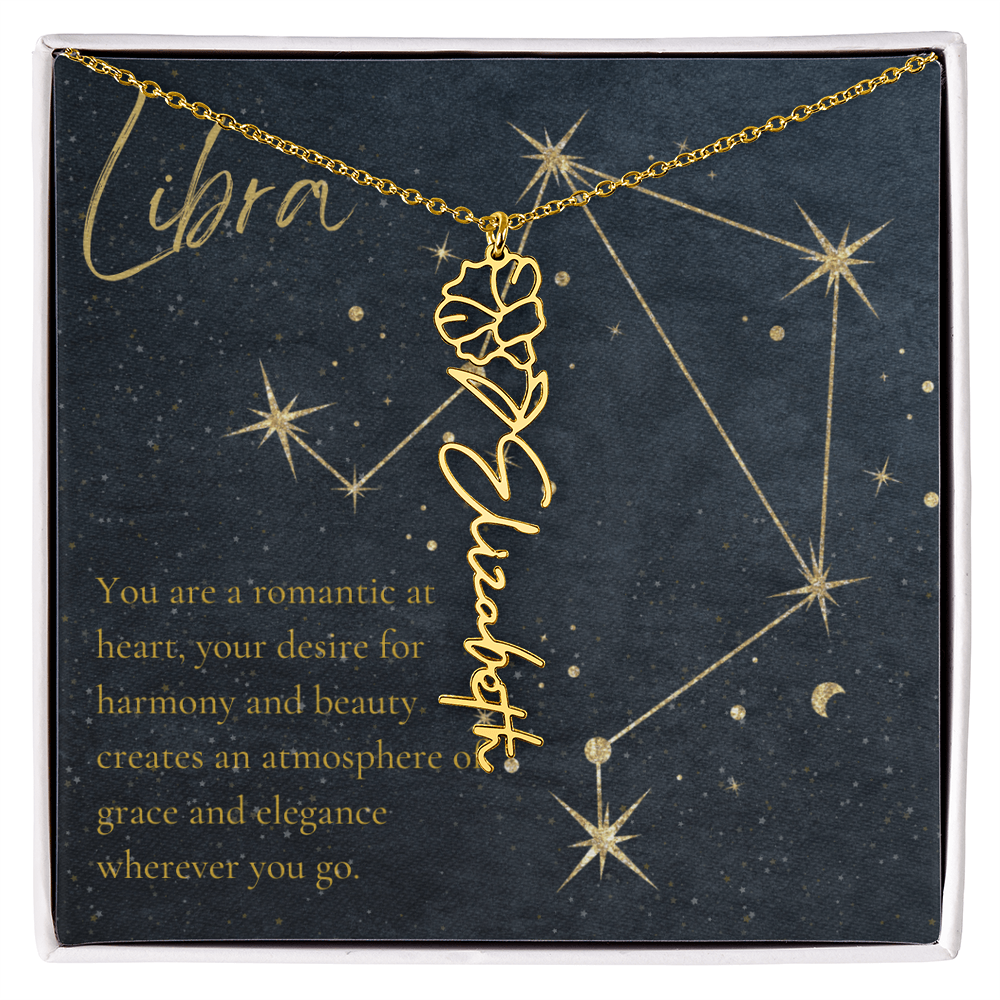 Libra Zodiac Birth Flower Name Necklace
