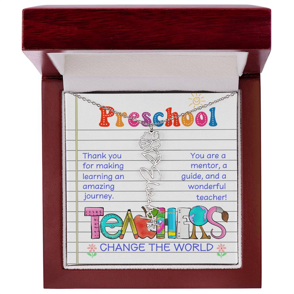 Preschool Teacher Birth Flower Name Necklace Gift