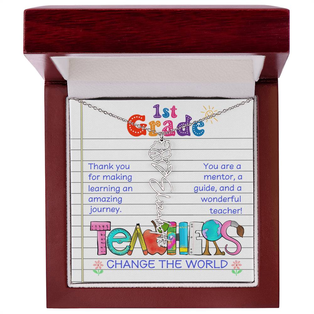 1st Grade Teacher Birth Flower Name Necklace Gift