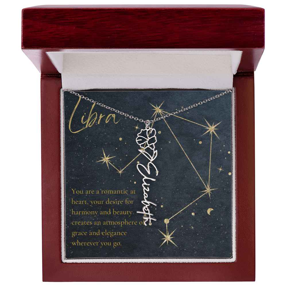 Libra Zodiac Birth Flower Name Necklace
