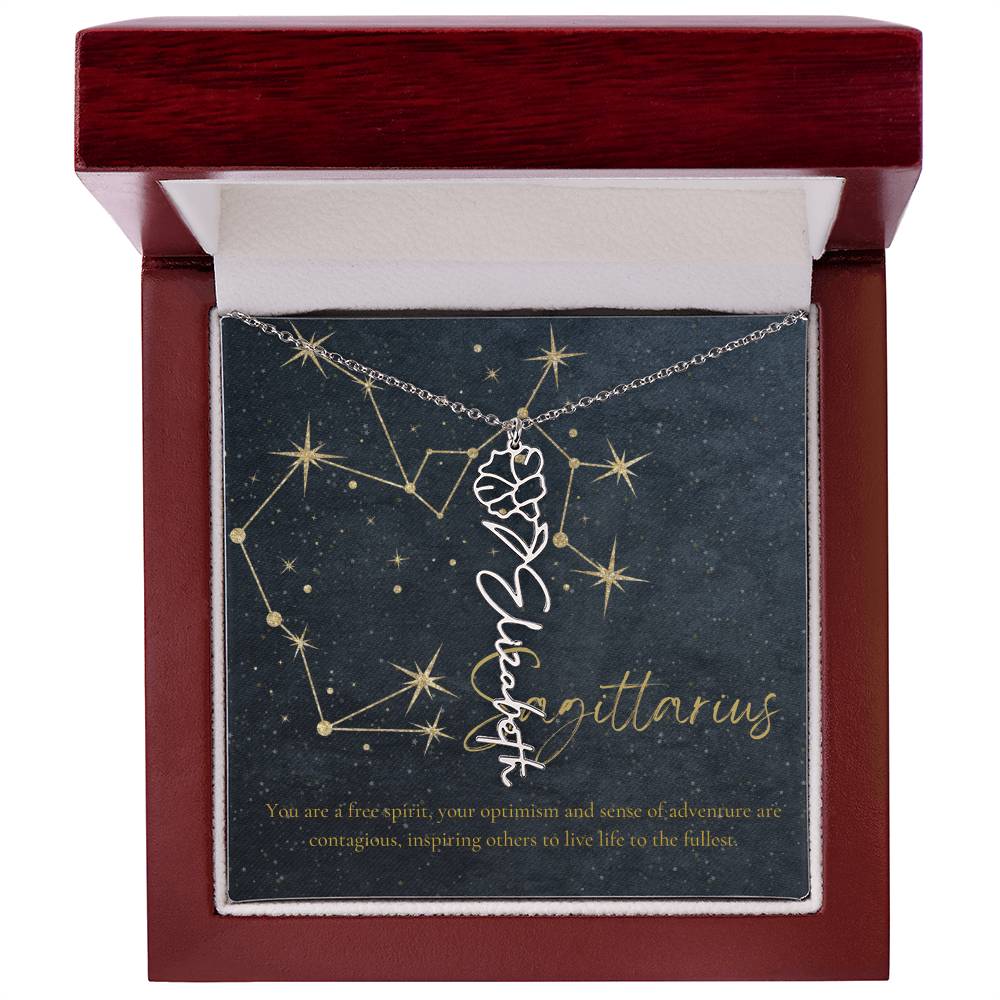 Sagittarius  Zodiac Birth Flower Name Necklace