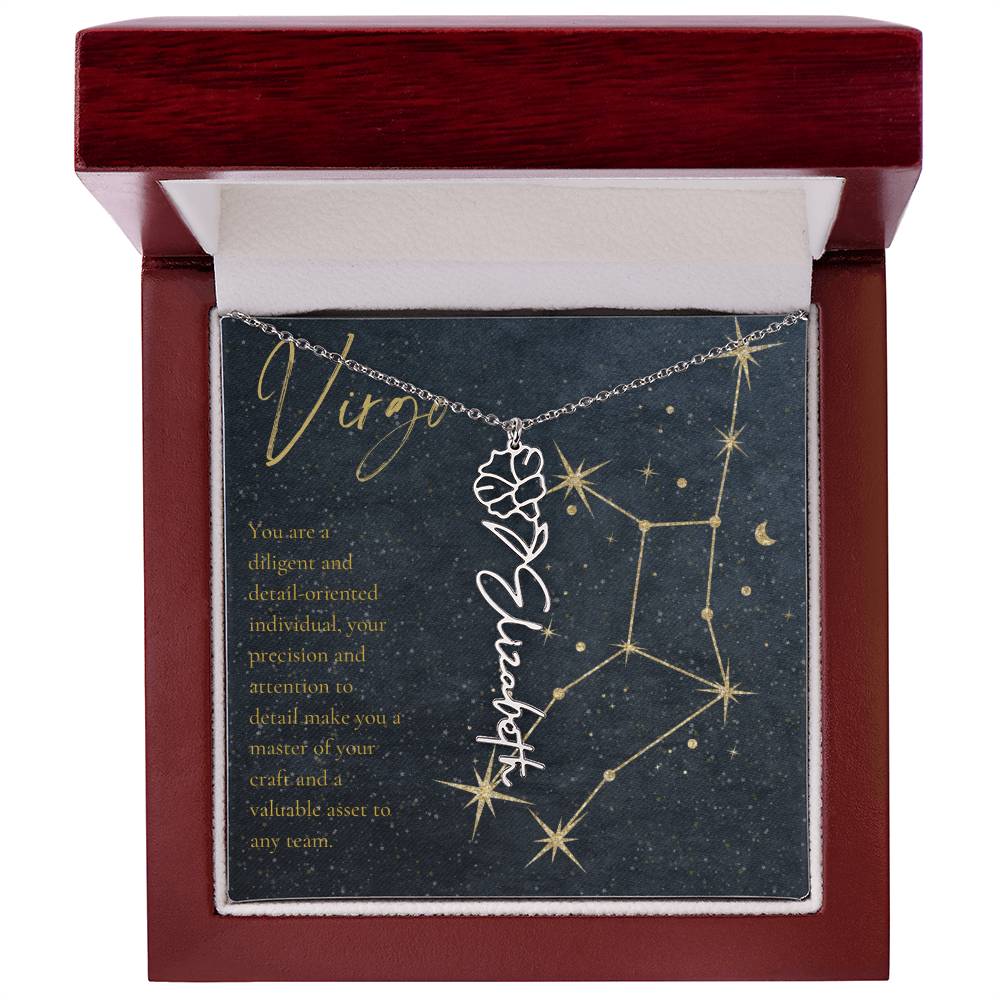 Virgo Zodiac Birth Flower Name Necklace